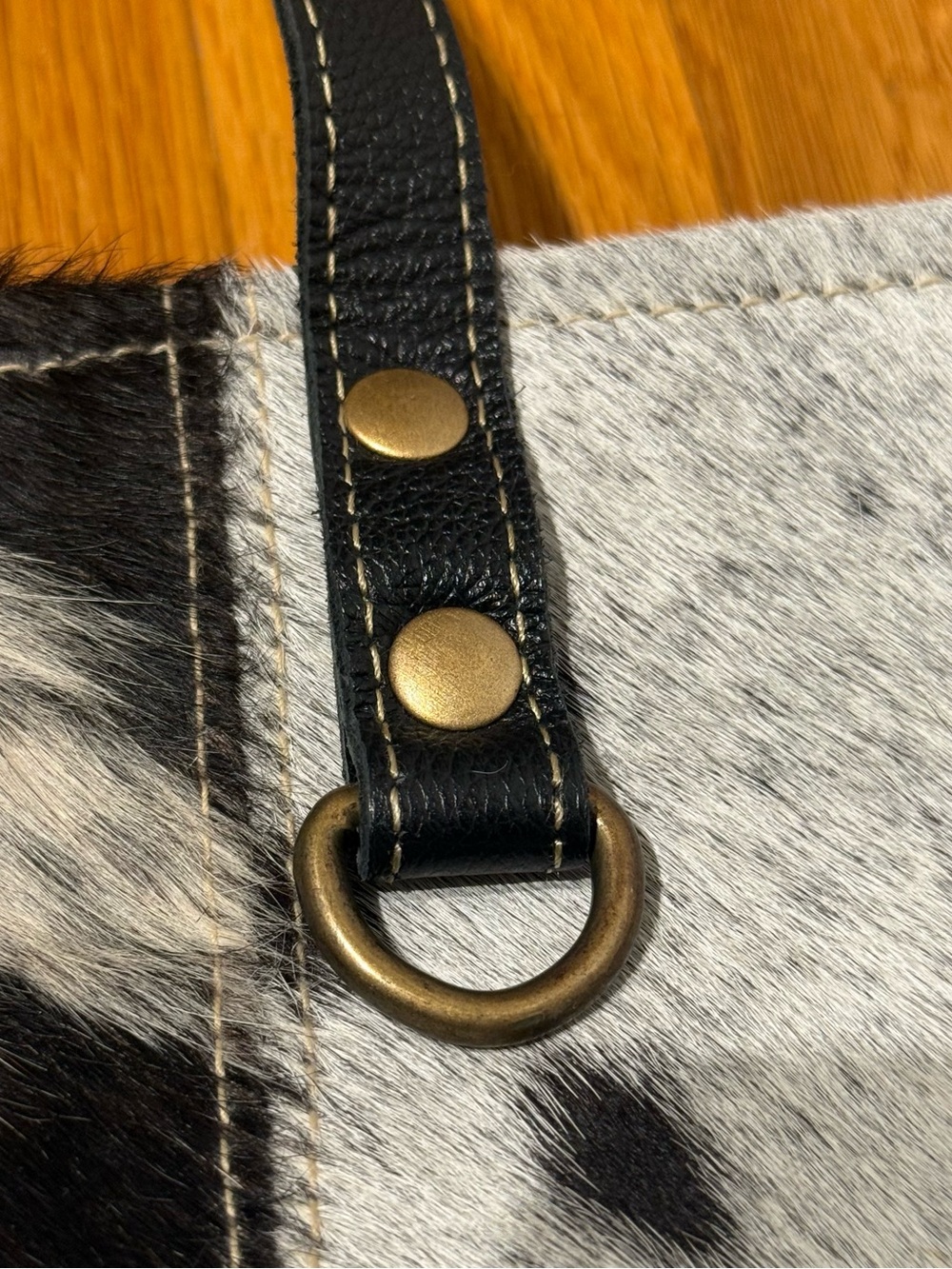Myra Bag Black & White Cowhide Patchwork Tote Bag - Picture 10 of 12